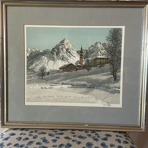 Vintage Professionally Framed Hans Figura 1898-1978 Winter Scene Color Etching